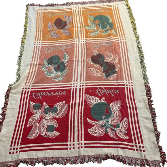 The Rug Barn Fruit Sampler Seafoam Combo Throw Blanket Cotton Vintage 57"x43" - Picture 2 of 14